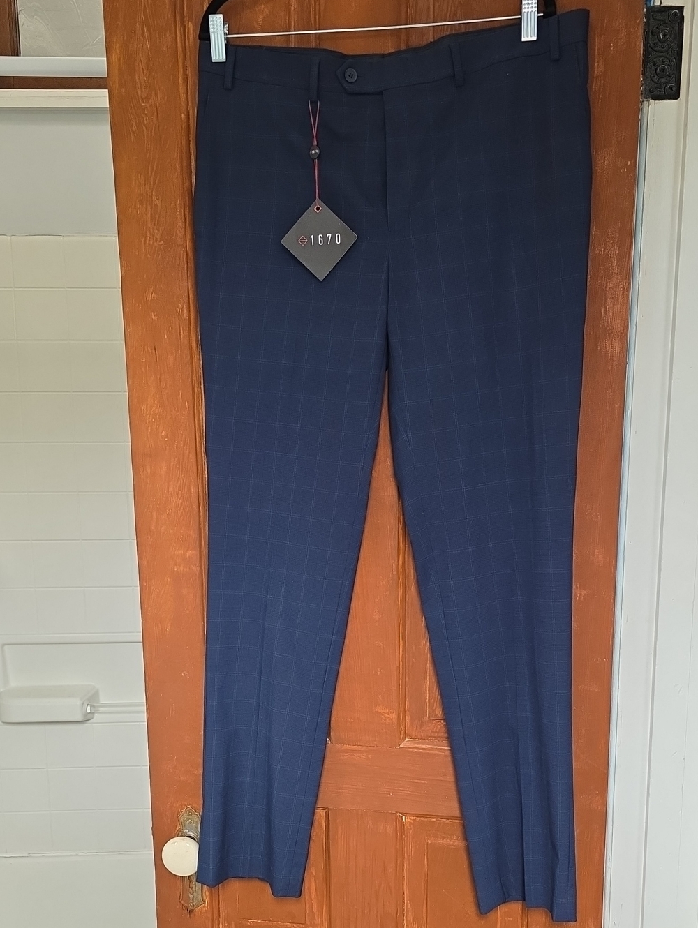 Men's Navy Windowpane Dress Pants by